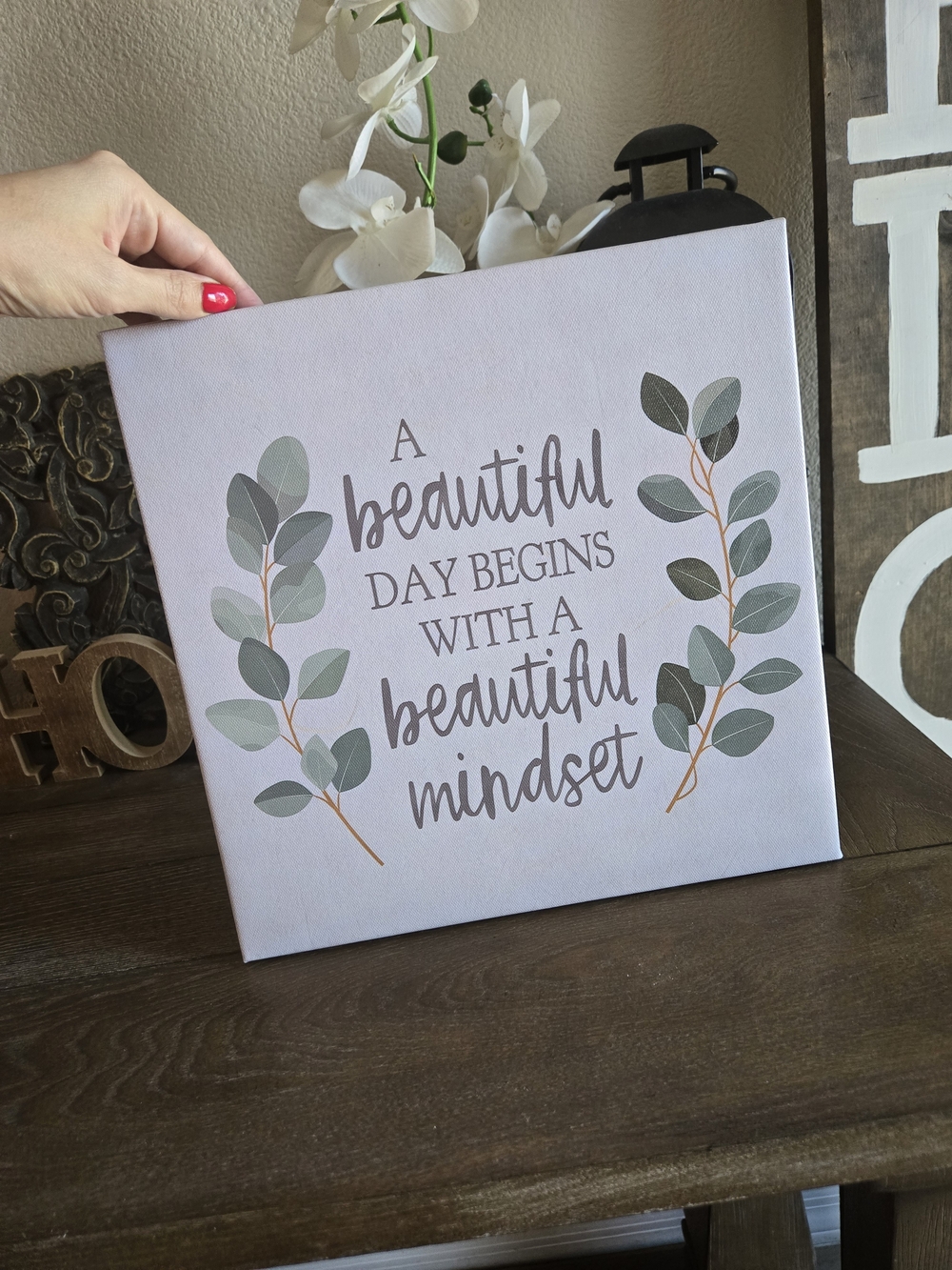 Beautiful Mindset Wall Art Canvas - Green Botanical Quote